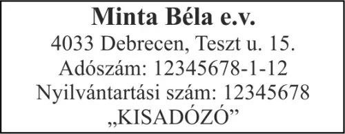 Trodat 4912 cégbélyegző lenyomat minta – vállalkozói adatokkal, 47x18 mm-es méret, 5 soros kialakítás