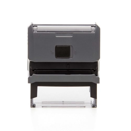 Trodat 4913 cégbélyegző hátulnézet – szürke ház, önfestékező rendszer, cserélhető szöveglemez cégeknek